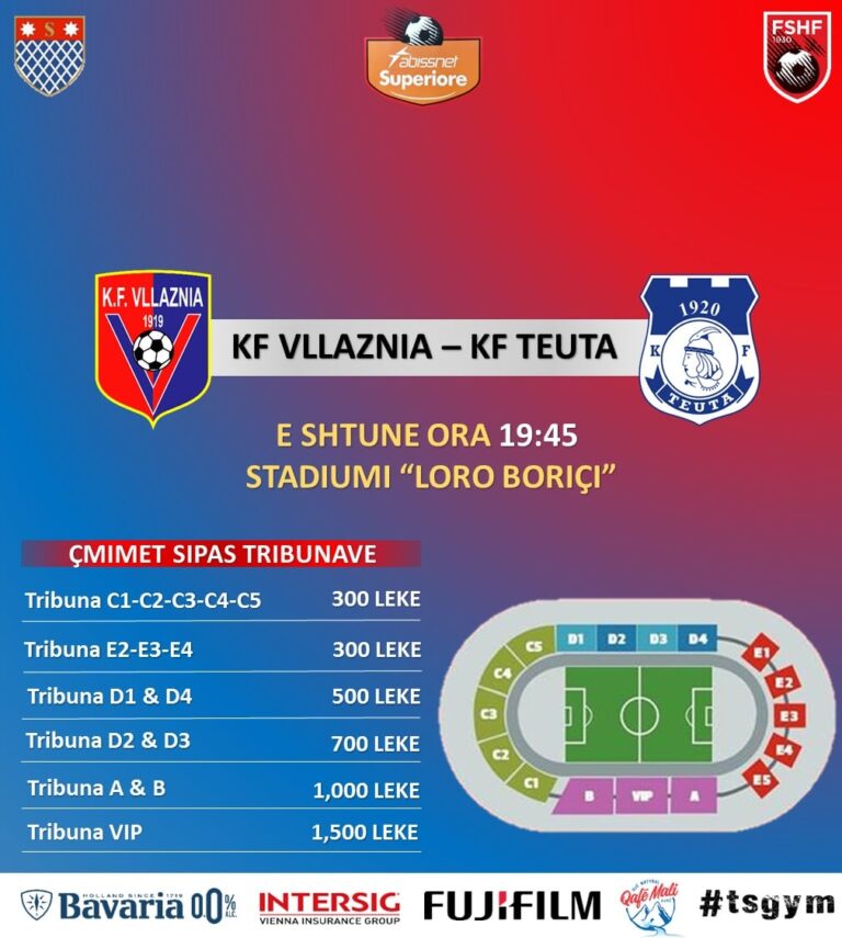Abissnet Superiore-Të shtunën ora 19.45, Vllaznia-Teuta. Klubi kuqeblu nxjerr në treg biletat e ndeshjes