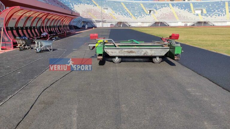 Atletikë-Pista e stadiumit “Loro Boriçi” me tartan të ri, shtrohet pjesa e parë e asfaltit