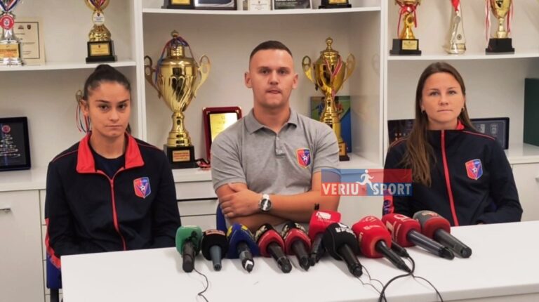 (Video) KFF Vllaznia në konferencë shtypi. Menaxheri Oliver Matija, dhe futbollistet Meghan Cavanaugh dhe Arbenita Curraj, flasin për pragndeshjen Vllaznia-Vorskla Kharkiv(Ukrainë)