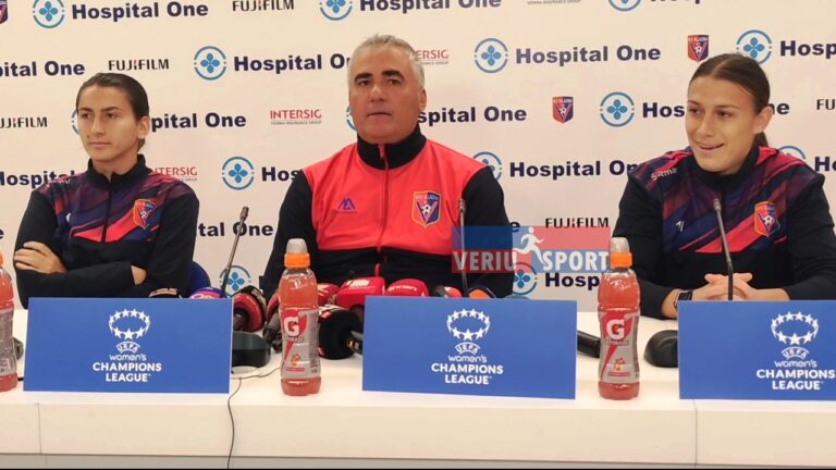 (Video) Trajneri i Vllaznisë Leka, kapitenia Franja dhe golashënuesja Doçi, në konferencë shtypi-Pragndeshja, Vllaznia Real Madrid-“UEFA Ëomen’s Champions League”