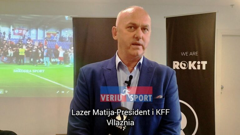 (Video) Presidenti i KFF Vllaznia, Lazër Matija, flet në ceremoninë e prezantimit të sponsorit të ri të KFF Vllaznia, Rokit Albania