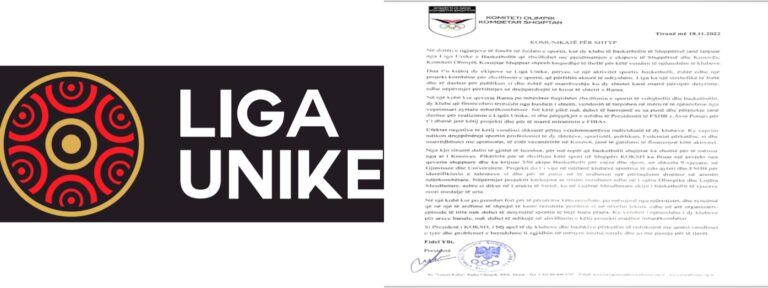 Basketboll Meshkuj/ KOKSH thirrje Tiranës e Teutës për vendimit të tërheqjes nga pjesëmarrja në Ligën Unike “Shqipëri – Kosovë”