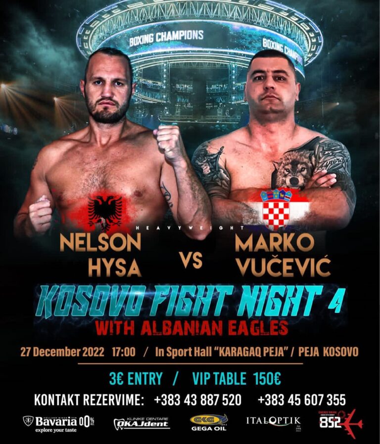 Boks Profesionist-Nesër në Pejë Turneu “KOSOVO FIGHT NIGHT”. Shkodranët Hysa dhe Kajoshi kërkojnë fitoret e radhës