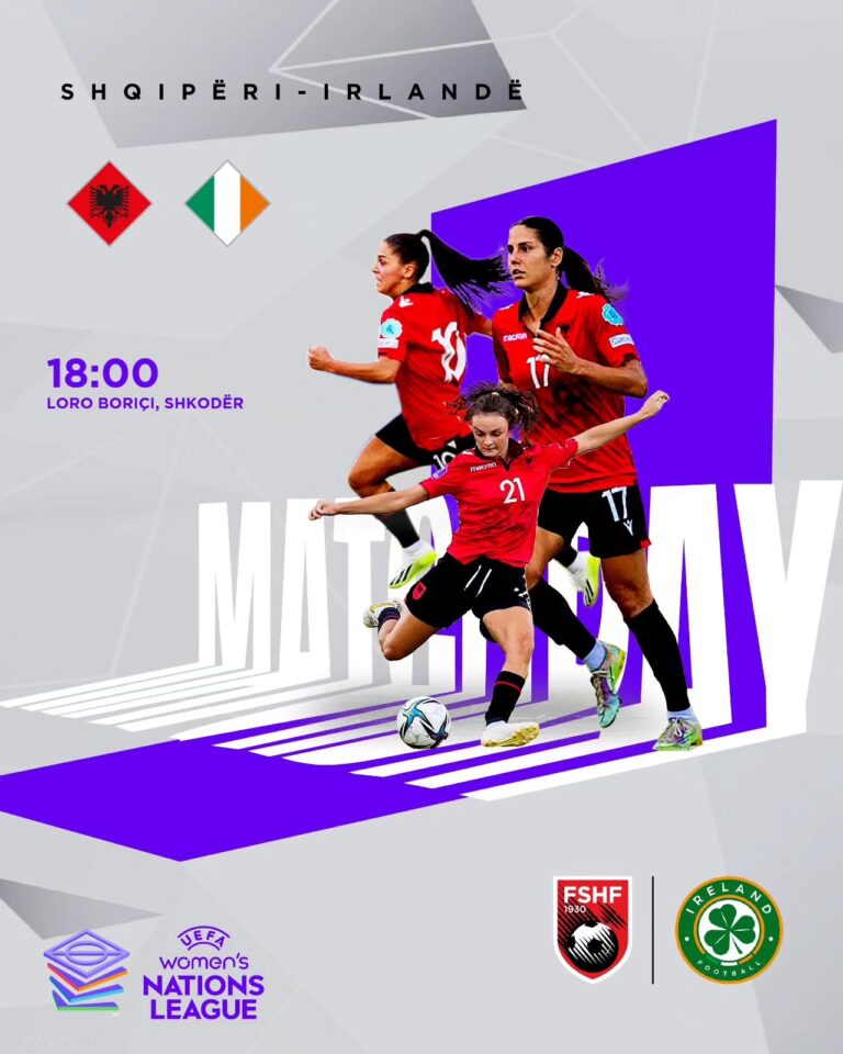 Liga e Kombeve-Futboll Femra, sot ora 18:00, Shqipëri-Irlandë në “Loro Boriçi”. Hyrja  falas