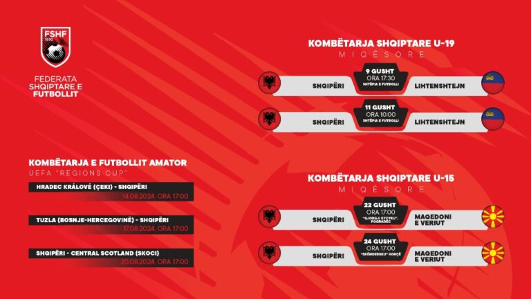 FSHF-Gushti shqiptar, 7 ndeshje të programuara për ekipet kombëtare. Grumbullime e stërvitje për moshat kuqezi