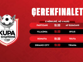 Kupa e Shqipërisë-Sot, luhen ndeshjet e dyta të çerekfinaleve: Vllaznia-Bylis(16:30) dhe Partizani-Elbasani(16:30), Dinamo-Tirana(19:30), Egnatia-Teuta(19:30)